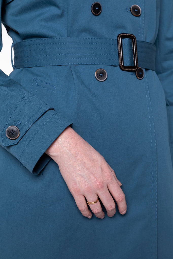 Trench CHAMAS-Trench authentique en pur coton bleu pétrole