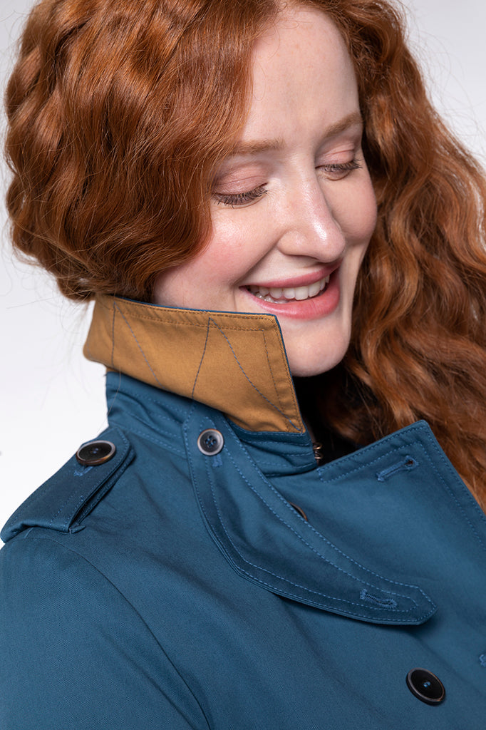 Trench CHAMAS-Trench authentique en pur coton bleu pétrole