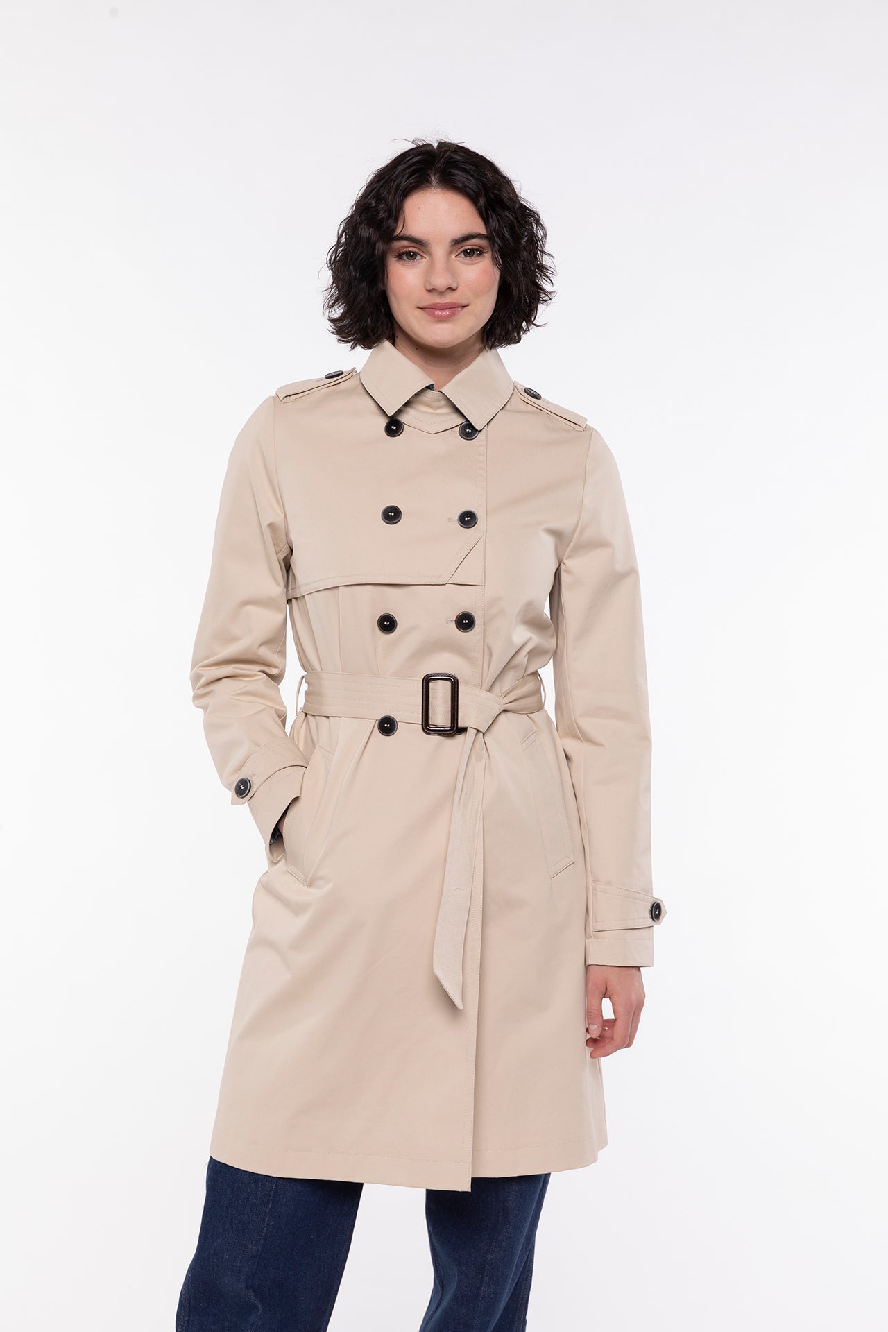 Trench pur coton beige ceinturé femme hiver - Trench & Coat
