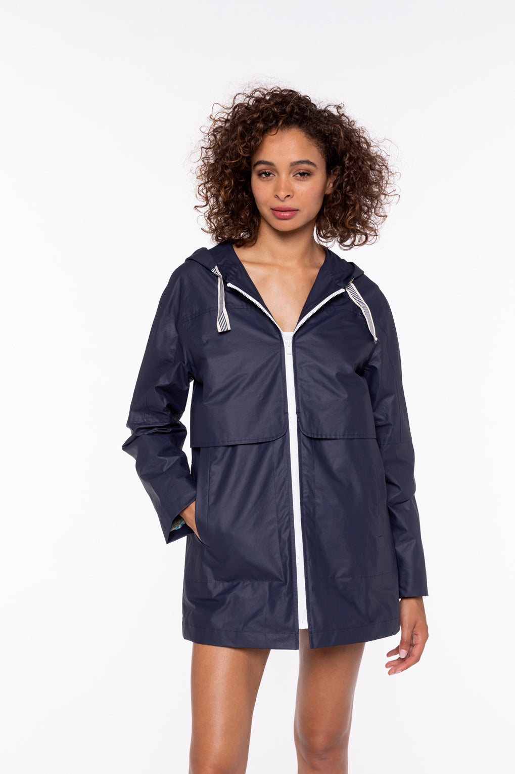 Parka LUGNY-Parka marine à capuche en toile de coton