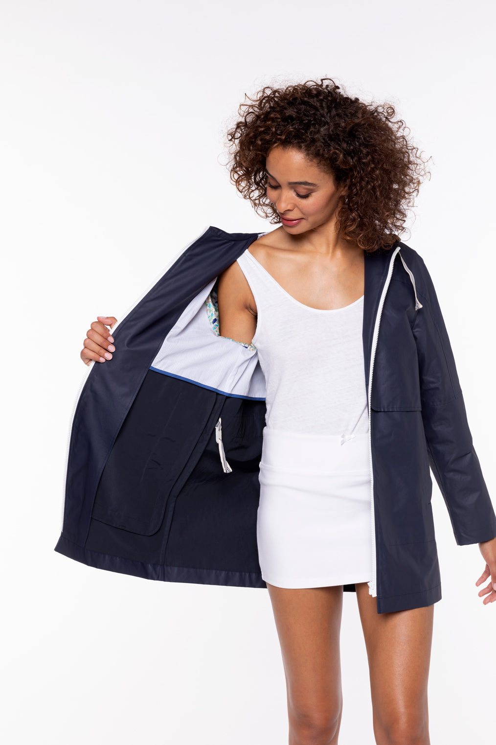 Parka LUGNY-Parka marine à capuche en toile de coton