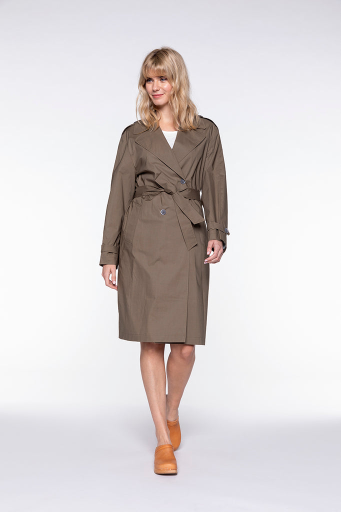 Trench OZEVILLE-Trench vert kaki long ceinturé