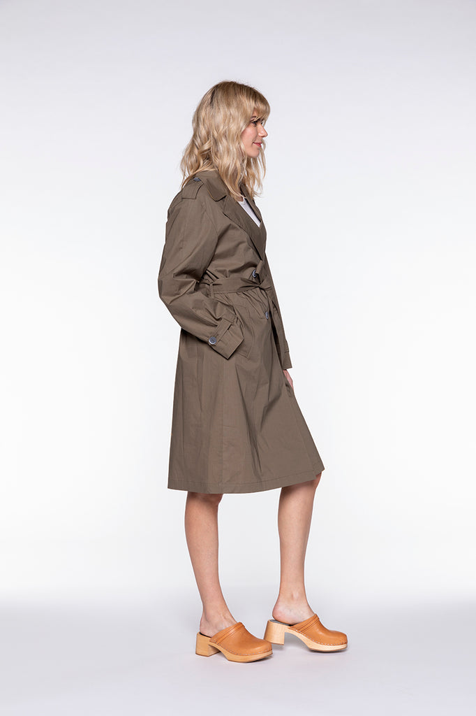 Trench OZEVILLE-Trench vert kaki long ceinturé
