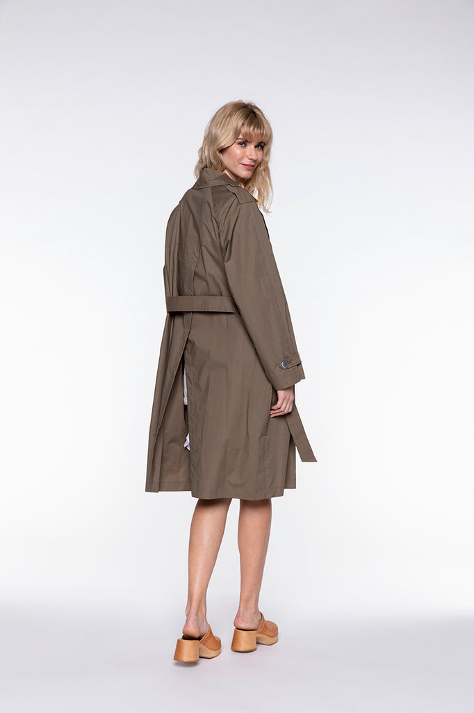 Trench OZEVILLE-Trench vert kaki long ceinturé