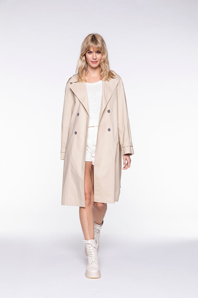 Trench OZEVILLE-Trench beige long ceinturé