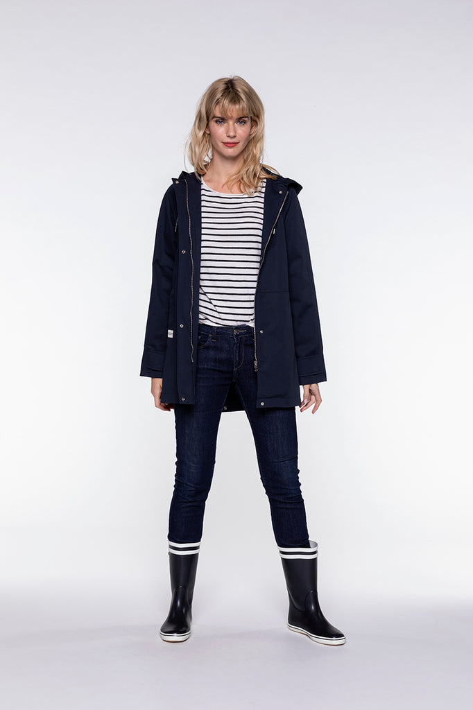 Parka LOCRONAN-Parka à capuche en pur coton bleu marine