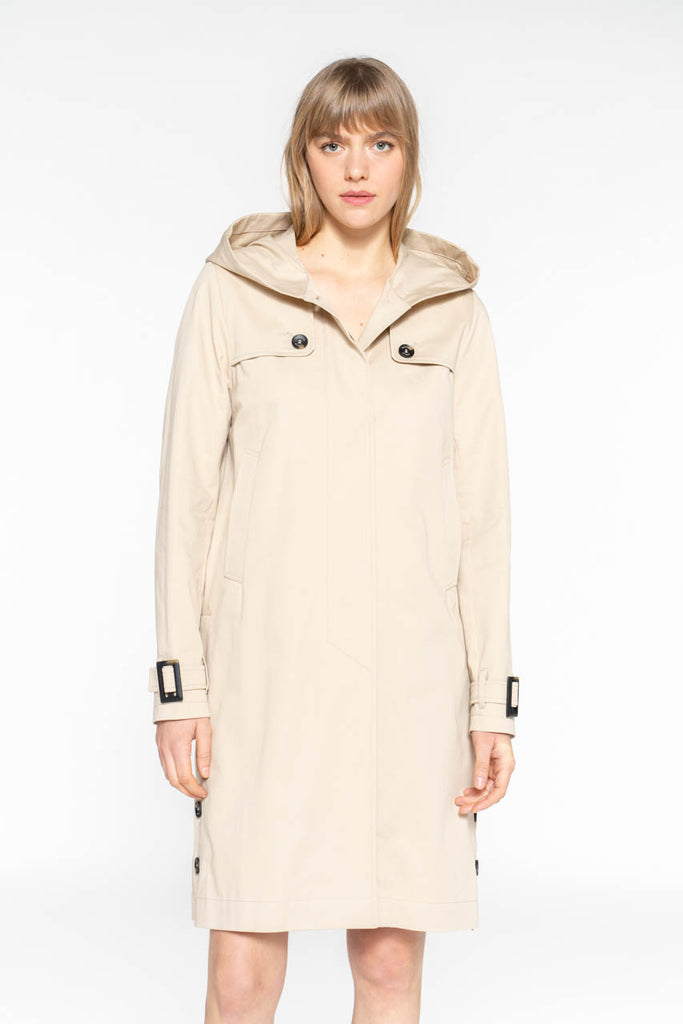 Trench BASSANE-Trench à capuche esprit redding avec fentes boutonnées sur les cotés beige