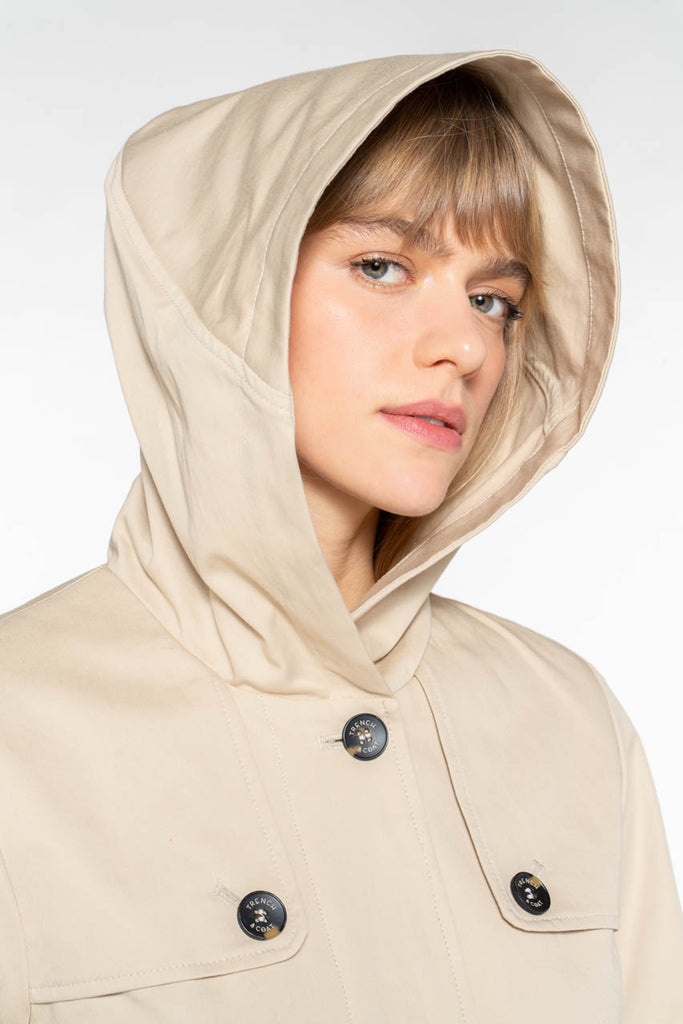 Trench BASSANE-Trench à capuche esprit redding avec fentes boutonnées sur les cotés beige