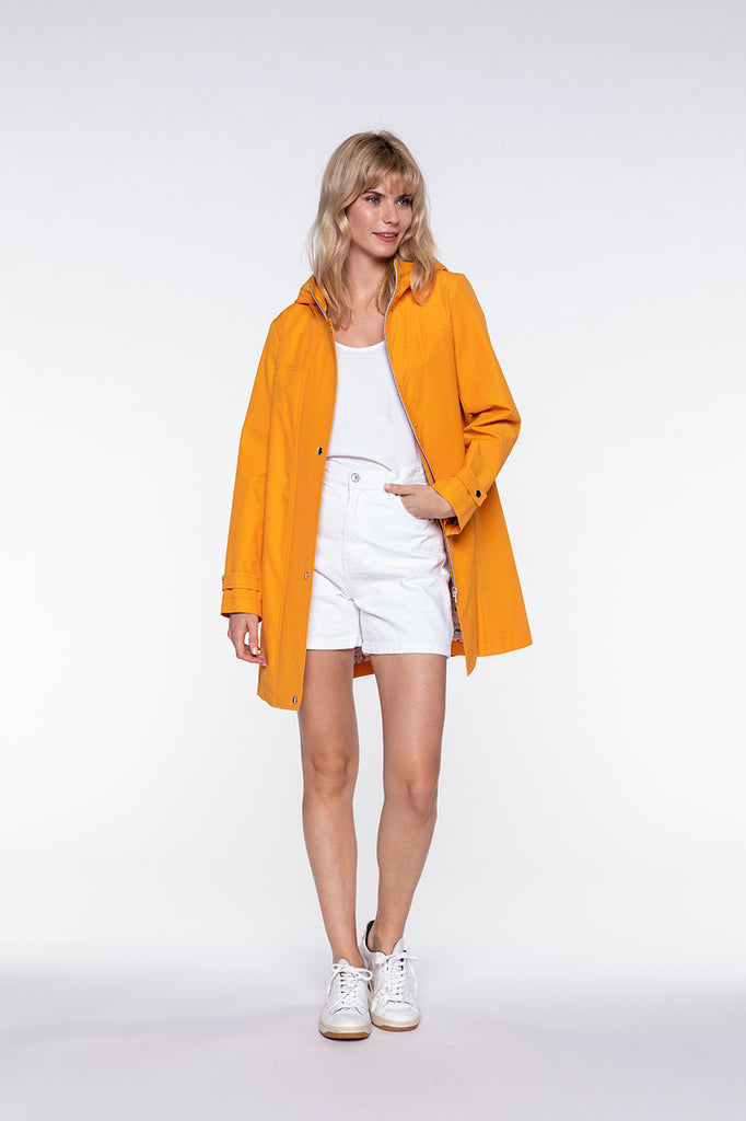 Parka SAORGE-Parka ocre zippée à capuche