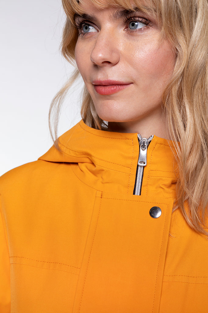 Parka SAORGE-Parka ocre zippée à capuche