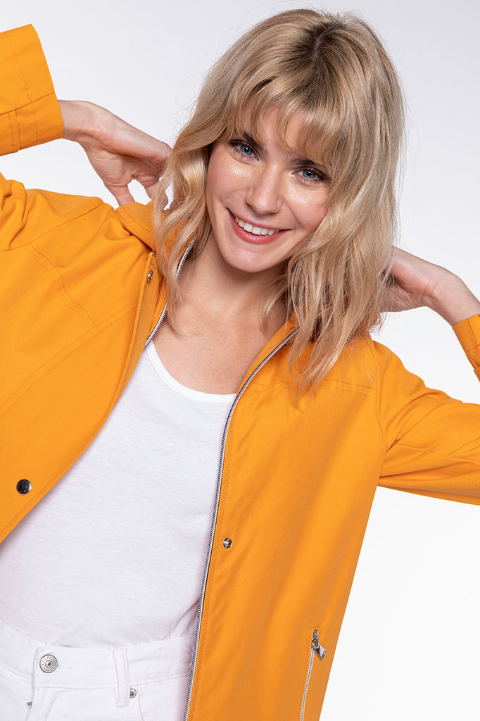 Parka SAORGE-Parka ocre zippée à capuche