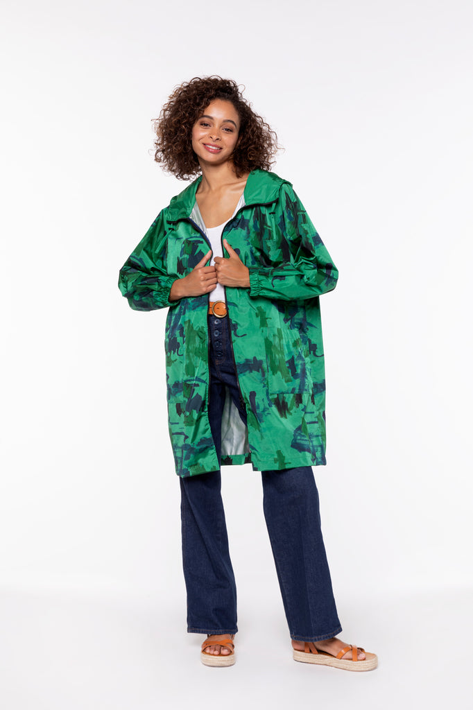 Parka LAFLOTTE-Longue parka à capuche généreuse imprimé vert