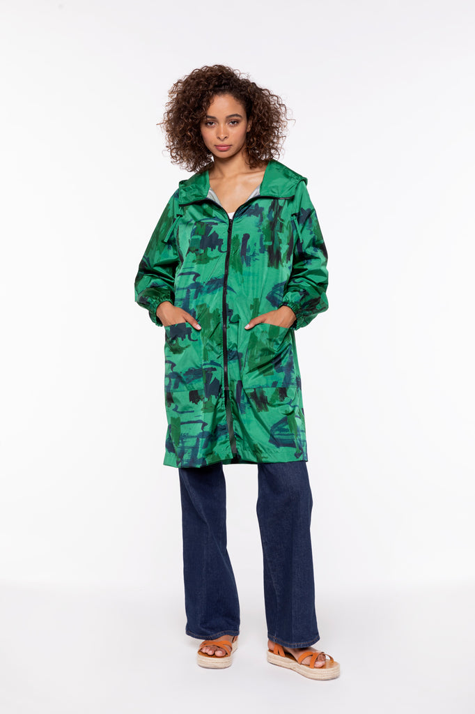 Parka LAFLOTTE-Longue parka à capuche généreuse imprimé vert