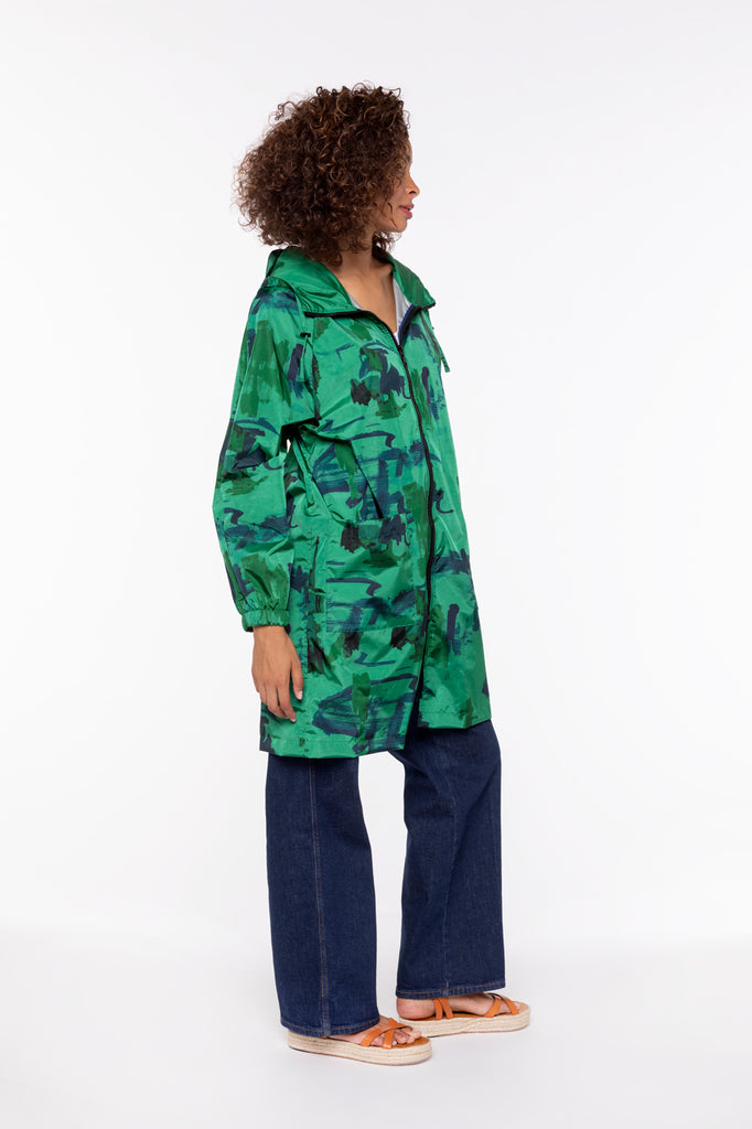 Parka LAFLOTTE-Longue parka à capuche généreuse imprimé vert
