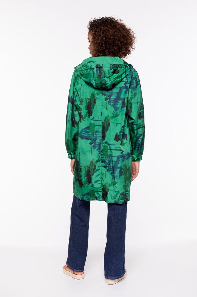 Parka LAFLOTTE-Longue parka à capuche généreuse imprimé vert