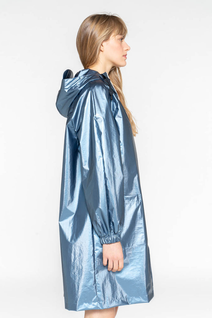 Parka LAFLOTTE-Longue parka bleu acier à capuche généreuse