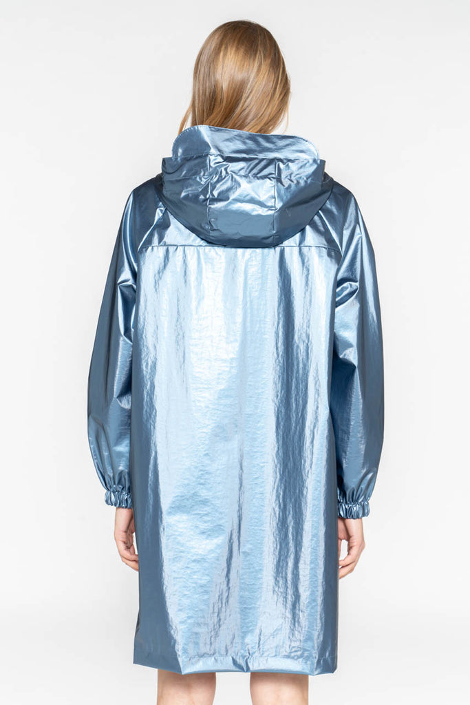Parka LAFLOTTE-Longue parka bleu acier à capuche généreuse