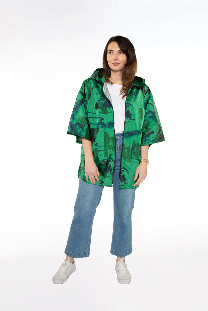 Cape LAVOILE-Cape esprit poncho à capuche fixe imprimé vert