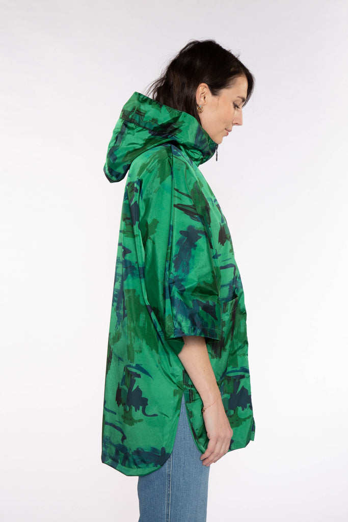 Cape LAVOILE-Cape esprit poncho à capuche fixe imprimé vert
