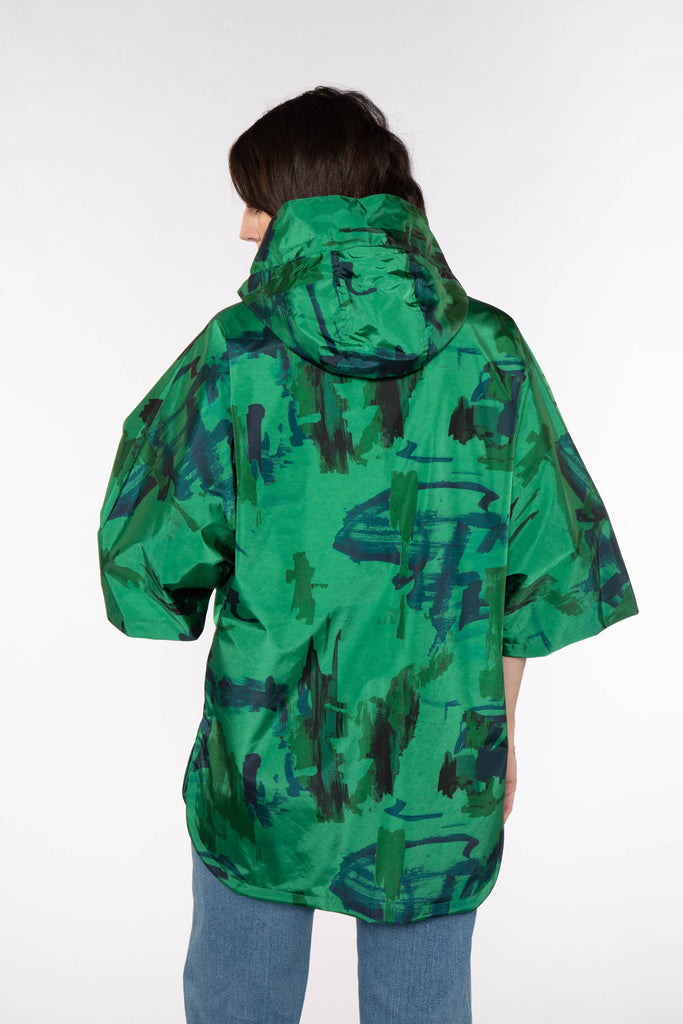 Cape LAVOILE-Cape esprit poncho à capuche fixe imprimé vert