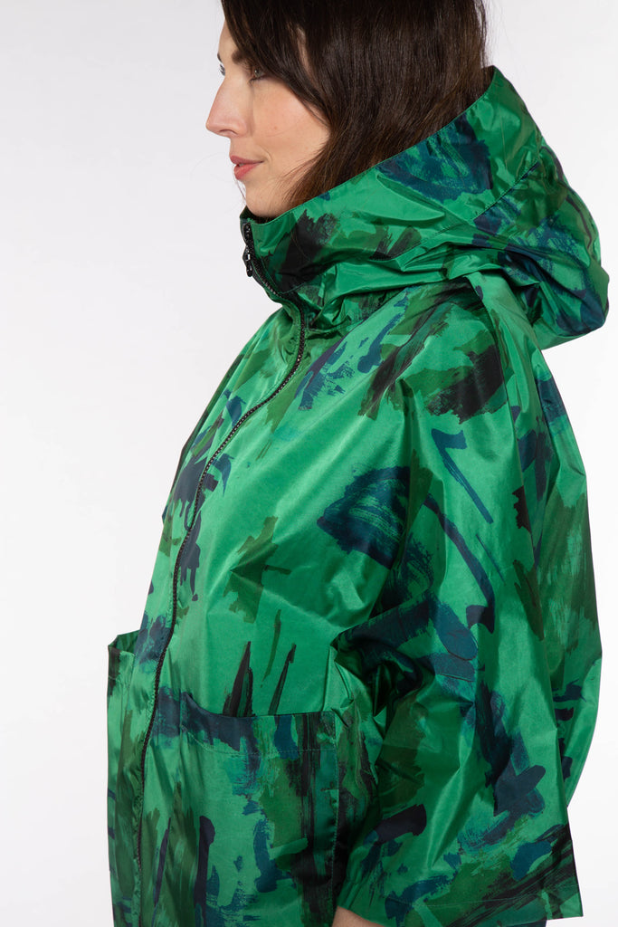 Cape LAVOILE-Cape esprit poncho à capuche fixe imprimé vert
