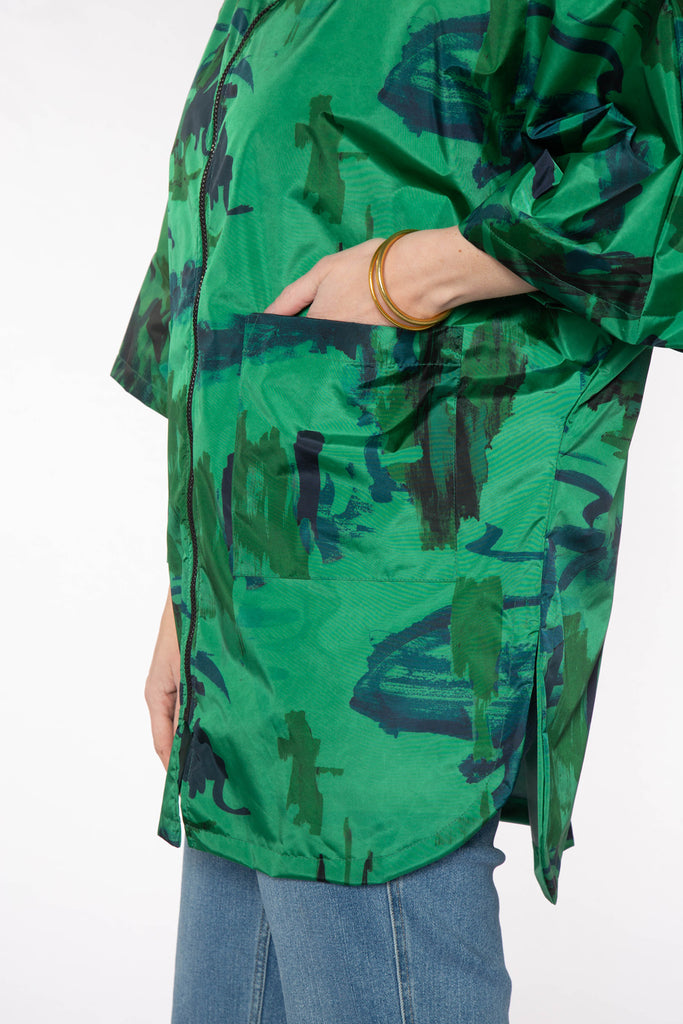 Cape LAVOILE-Cape esprit poncho à capuche fixe imprimé vert
