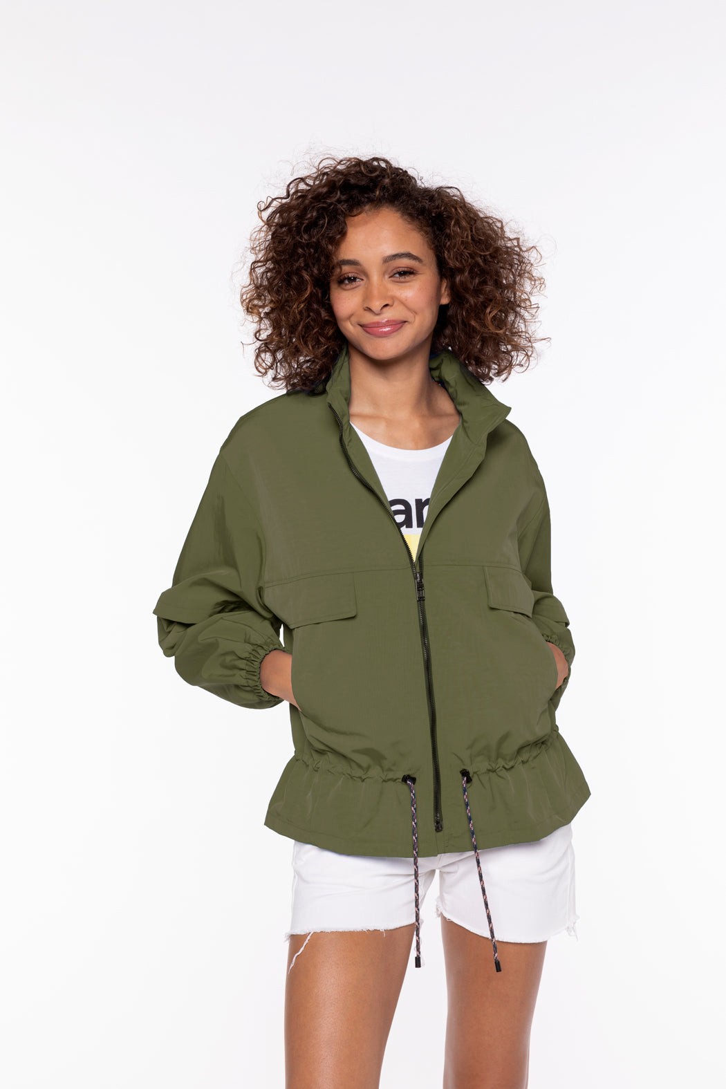 Short oversized khaki jacket with stand up collar for women Trench Coat Trench Coat France