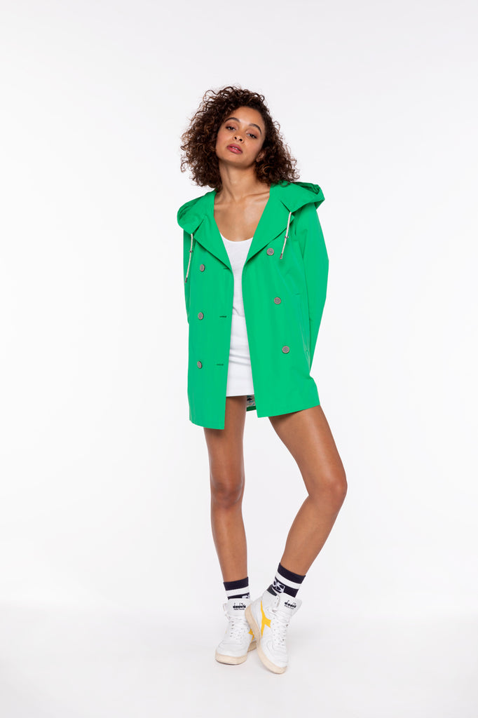 Parka QUIBERON-Parka courte à capuche  vert pomme avec détails de trench