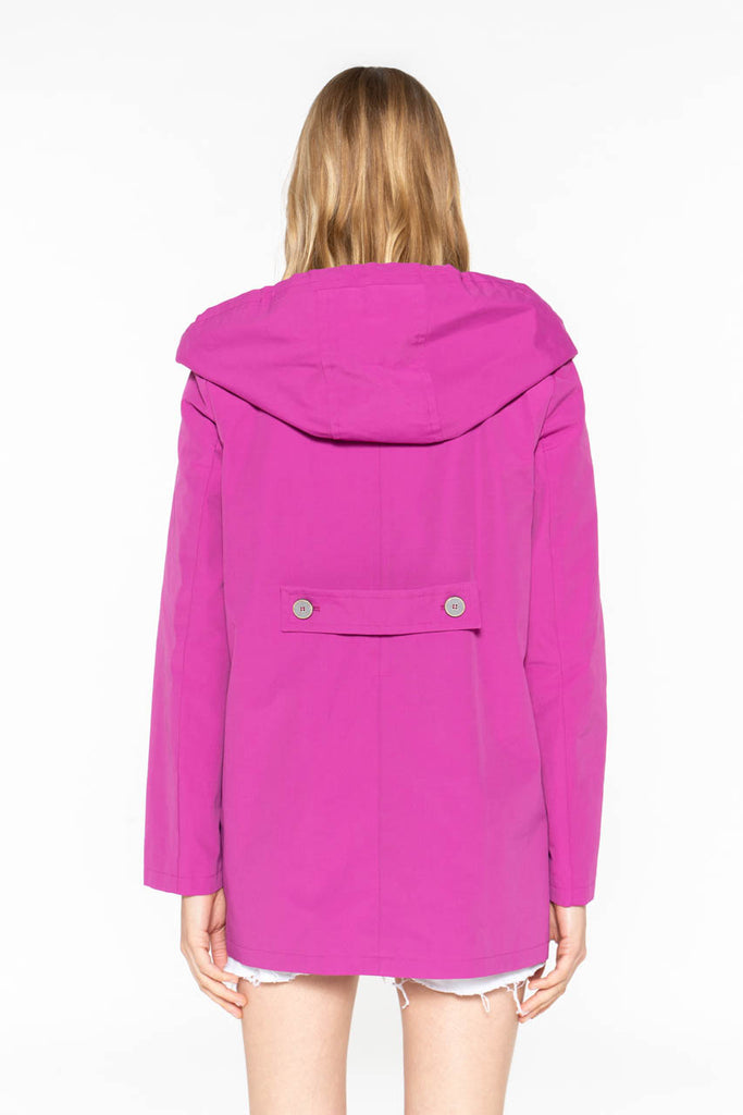 Parka QUIBERON-Parka courte à capuche fuschia foncé avec détails de trench