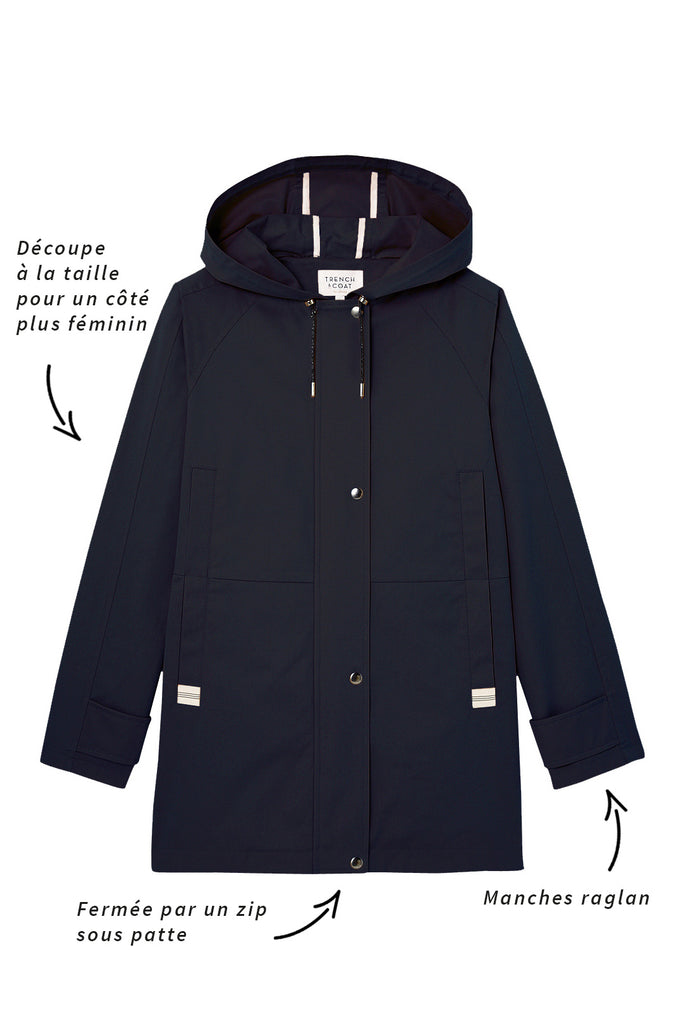 Parka LOCRONAN-Parka à capuche en pur coton bleu marine