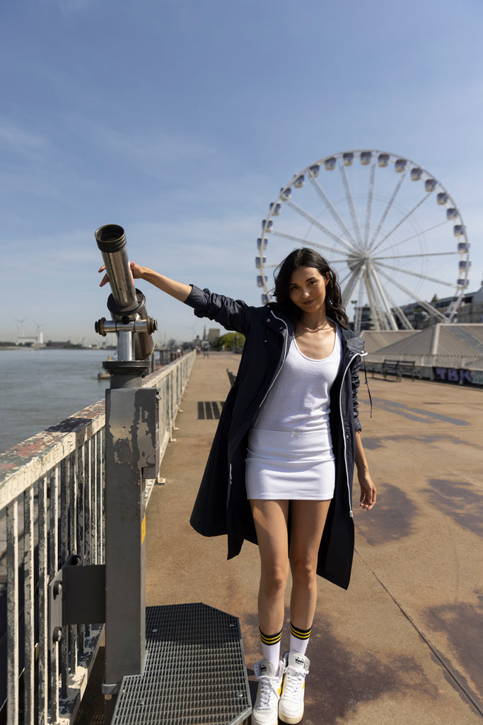 Parka LOUDEAC-Parka longue à capuche en toile de coton marine