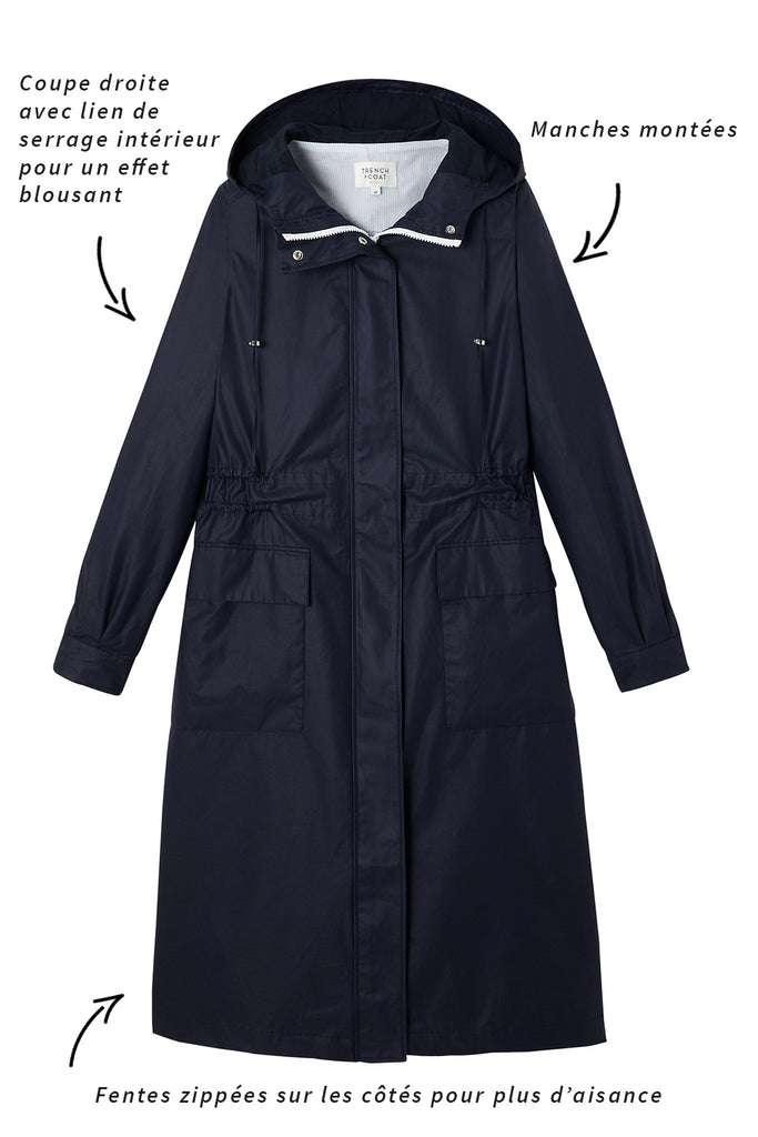 Parka LOUDEAC-Parka longue à capuche en toile de coton marine