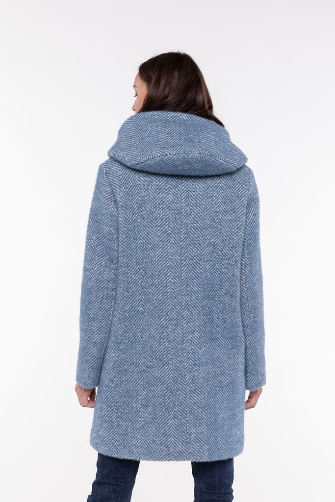 Manteau RICOUX-Manteau à capuche en alpaga et mohair bleu denim