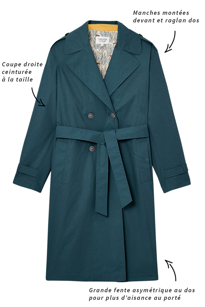 Trench OZEVILLE-Trench bleu paon long ceinturé