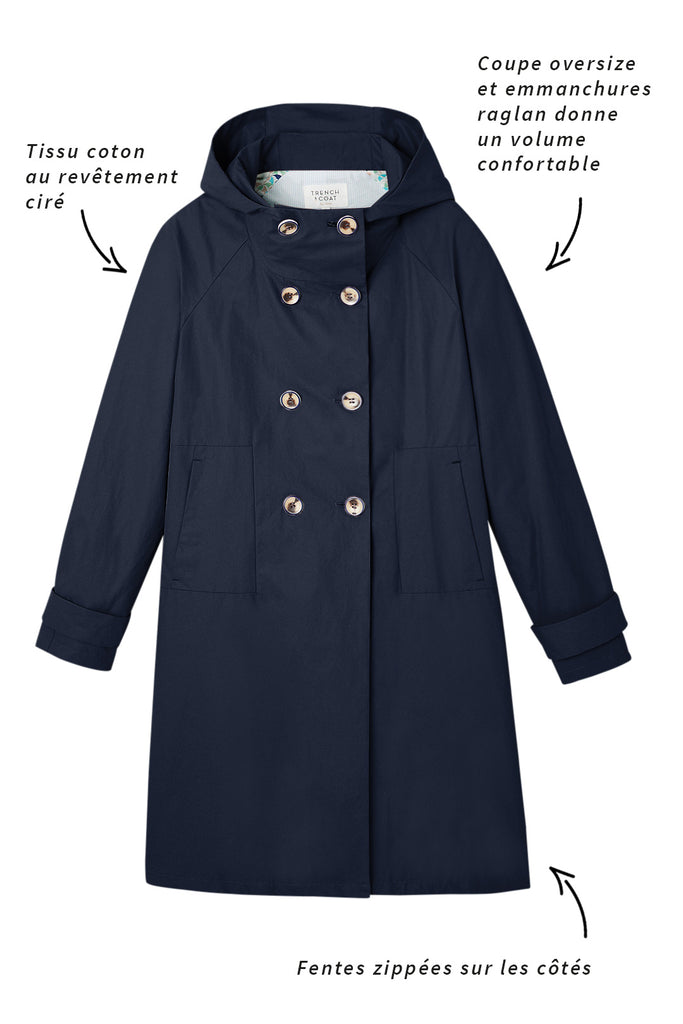 Parka PALLUAU-Parka marine oversize à capuche en toile de coton