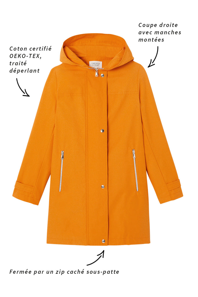 Parka SAORGE-Parka ocre zippée à capuche