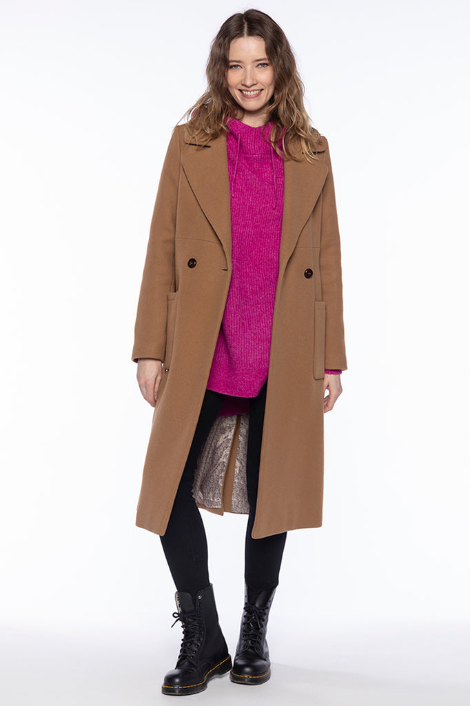 Manteau BEAUNE-Manteau long ceinturé en laine camel