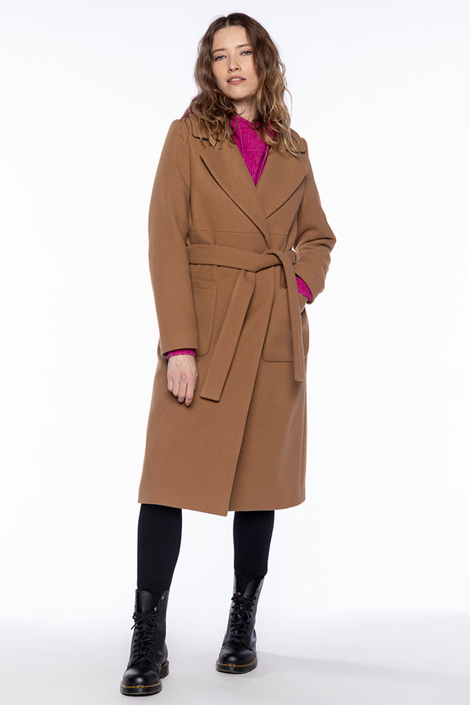 Manteau BEAUNE-Manteau long ceinturé en laine camel