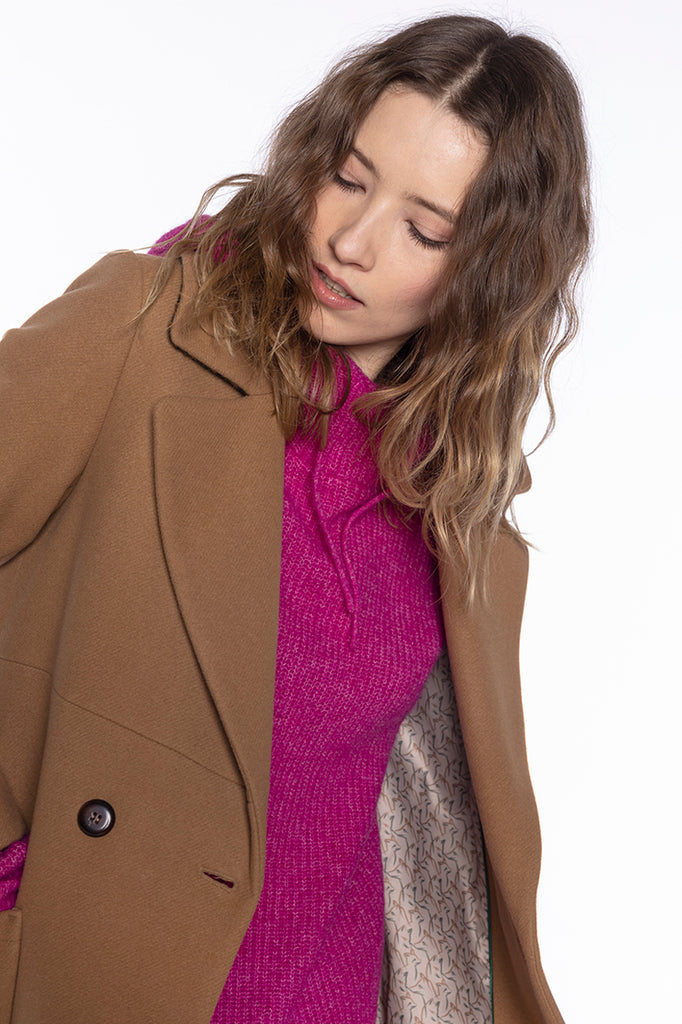 Long manteau d hiver ceintur en laine camel femme Trench Coat