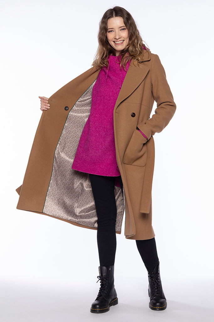 Manteau BEAUNE-Manteau long ceinturé en laine camel