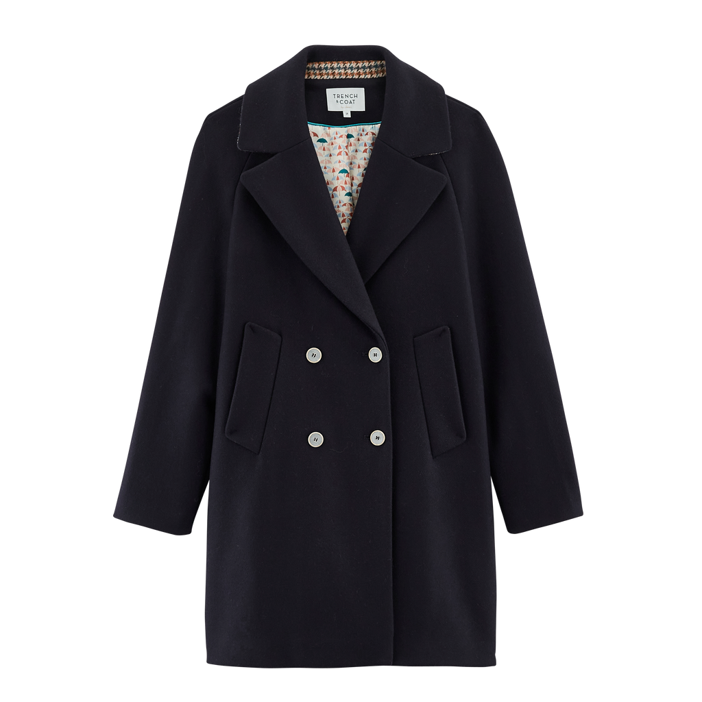 Manteau FAYET-Manteau bleu marine avec manches raglan en drap de laine