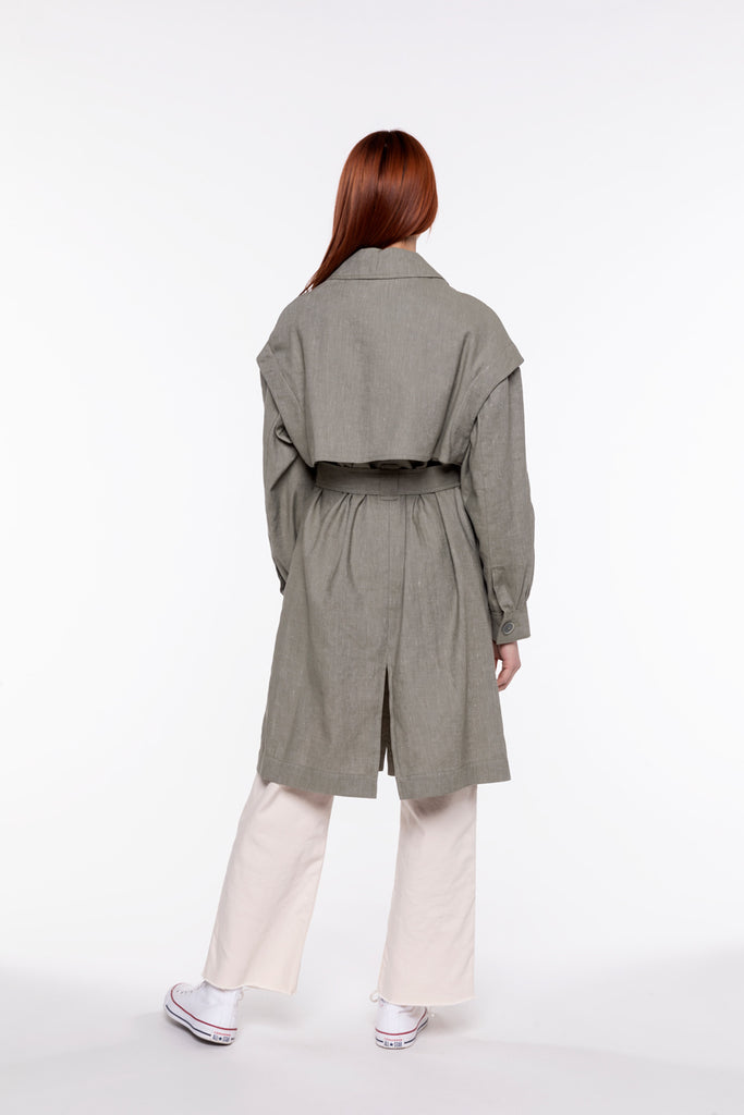 Trench CHAVIGNON-Trench robe kaki ceinturé en coton et lin