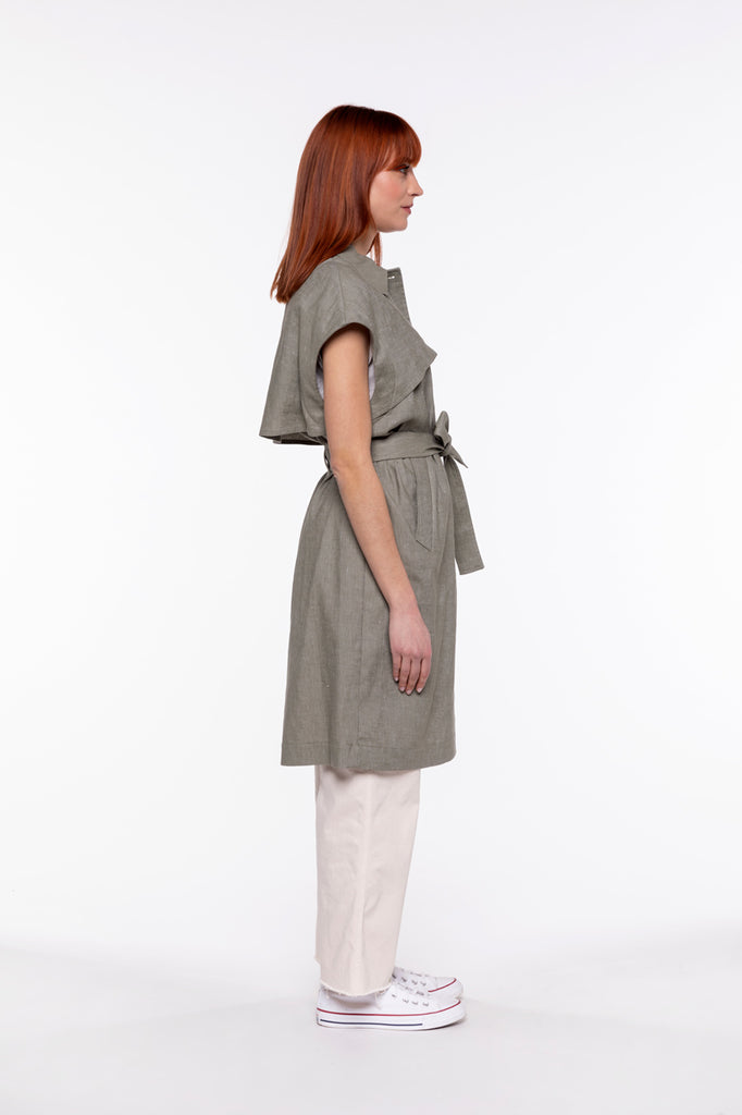 Trench CHAVIGNON-Trench robe kaki ceinturé en coton et lin