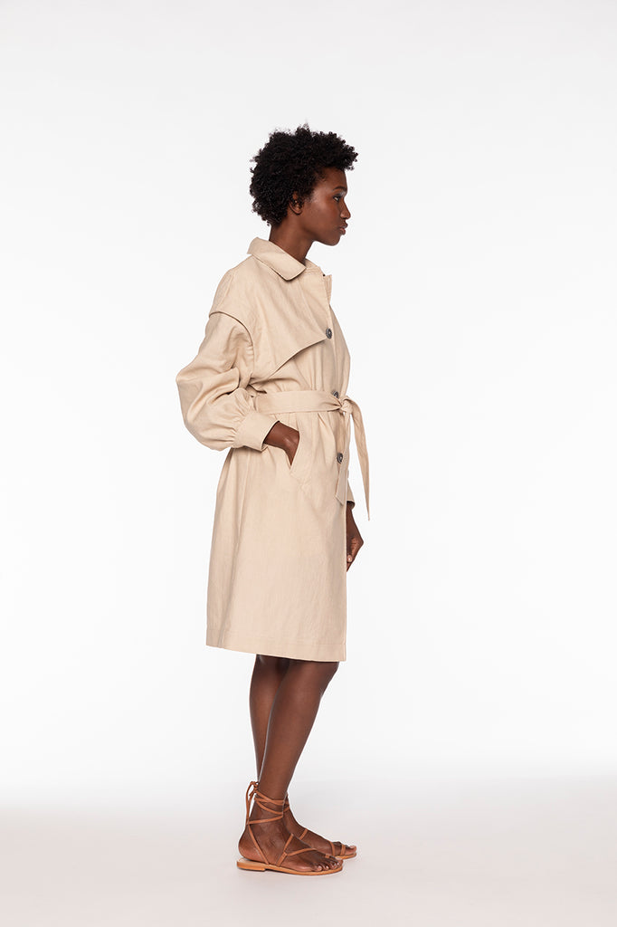 Trench CHAVIGNON-Trench robe beige ceinturé en coton et lin