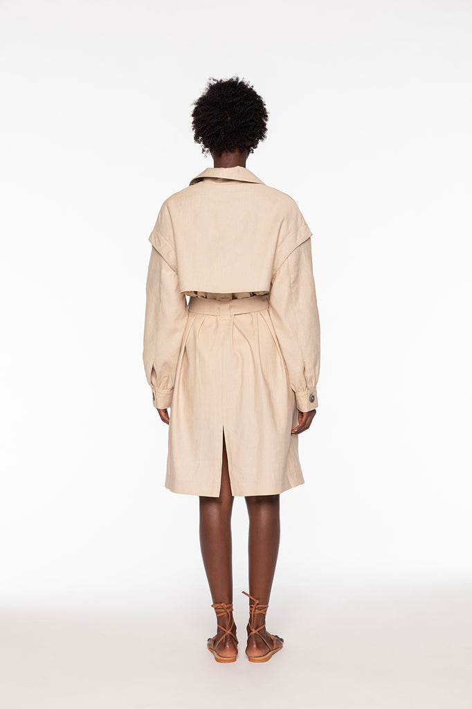 Trench CHAVIGNON-Trench robe beige ceinturé en coton et lin