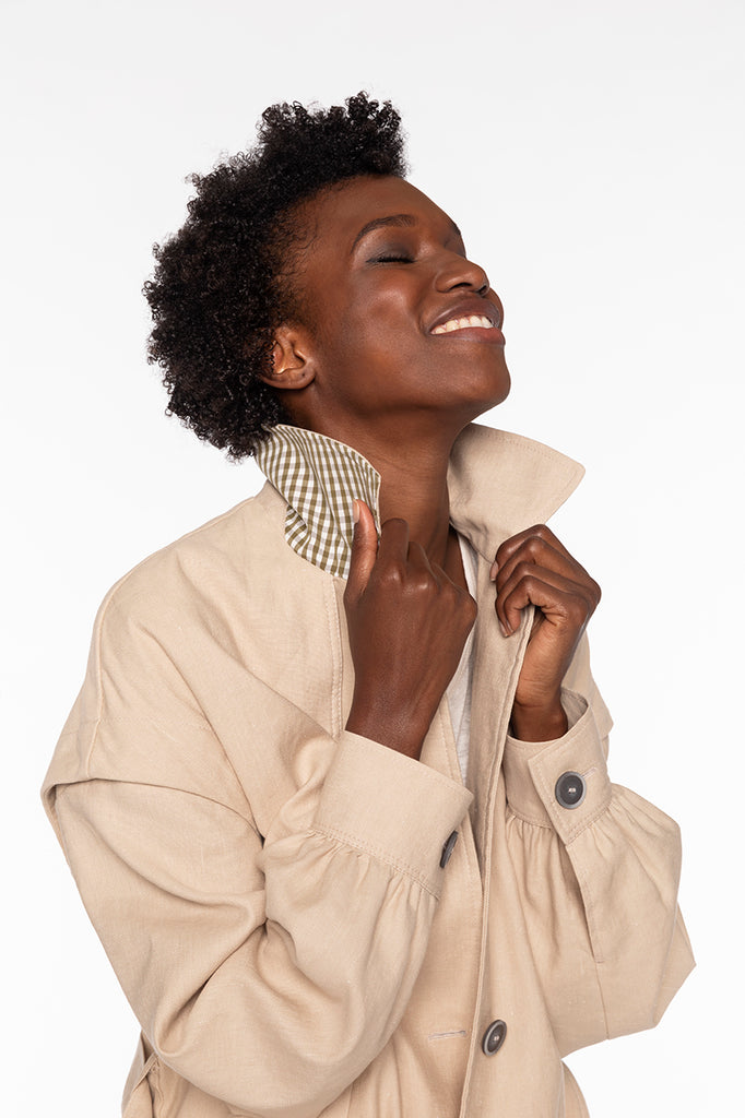 Trench CHAVIGNON-Trench robe beige ceinturé en coton et lin