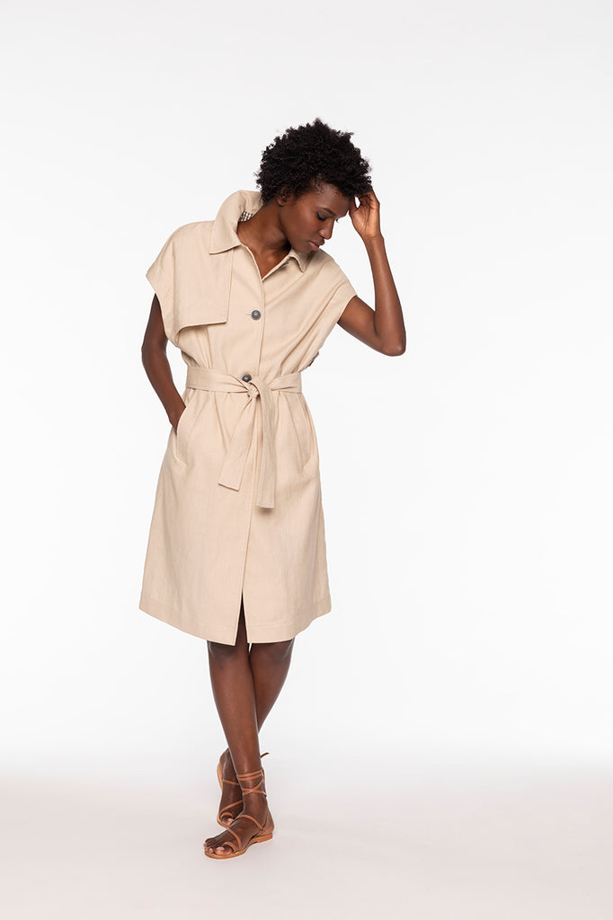 Trench CHAVIGNON-Trench robe beige ceinturé en coton et lin