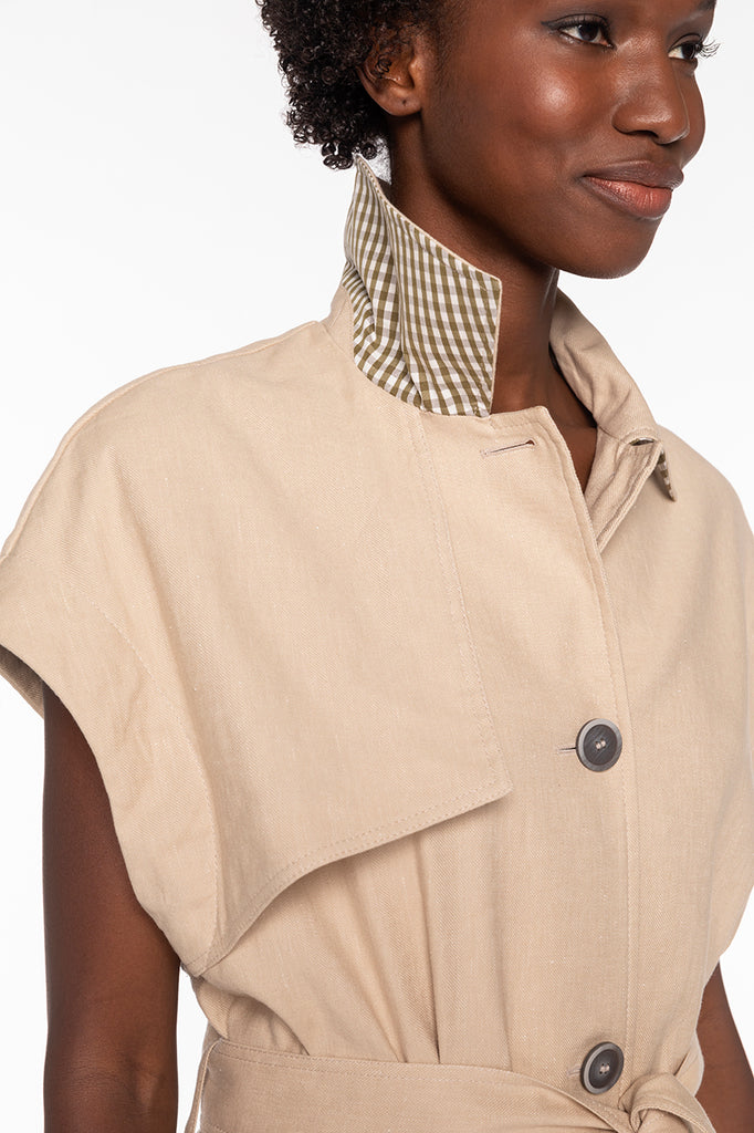 Trench CHAVIGNON-Trench robe beige ceinturé en coton et lin