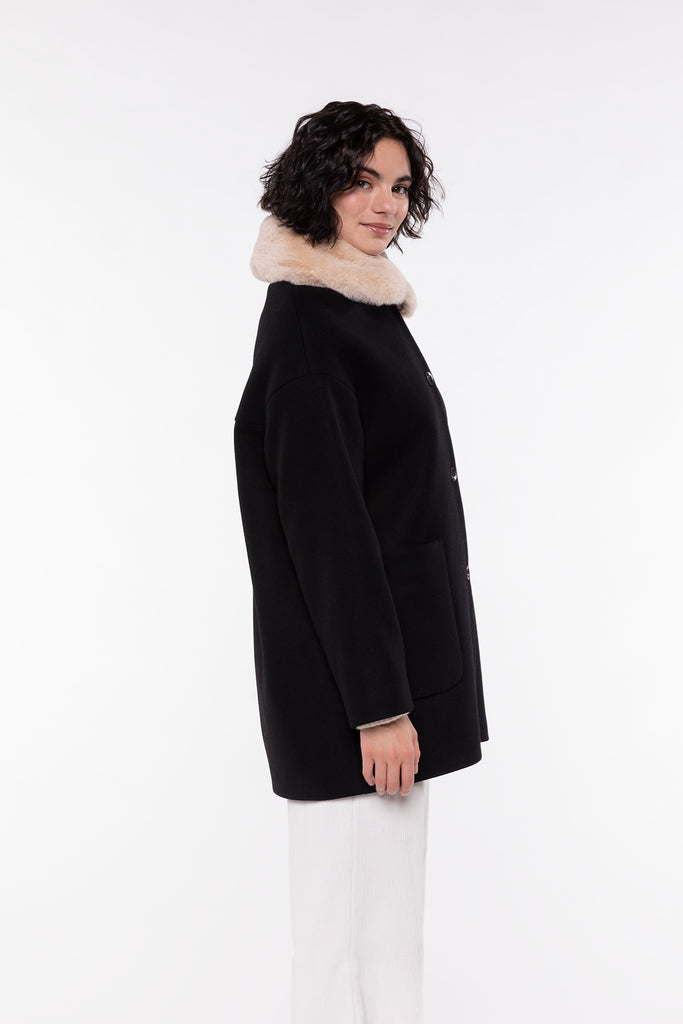 Manteau COSTAROS-Manteau court en drap de laine noir