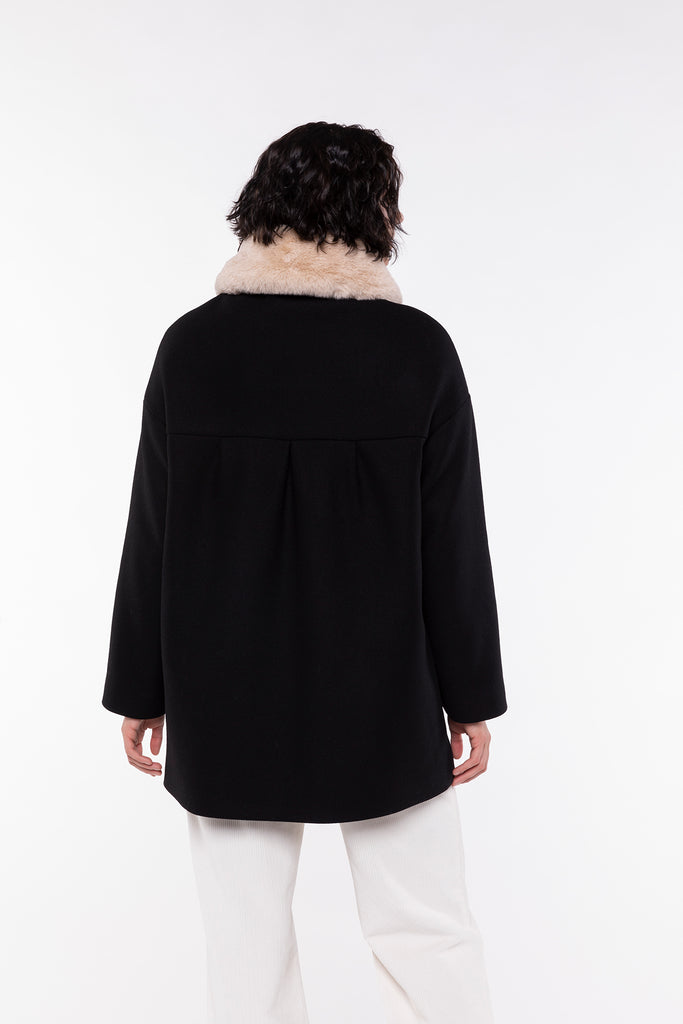 Manteau COSTAROS-Manteau court en drap de laine noir
